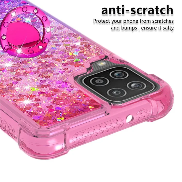 Coque de protection antichoc Gradient Quicksand avec support annulaire pour Samsung Galaxy A12/M12 - Rose/Violet