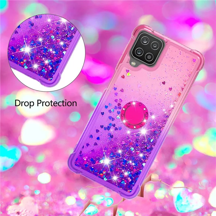Coque de protection antichoc Gradient Quicksand avec support annulaire pour Samsung Galaxy A12/M12 - Rose/Violet