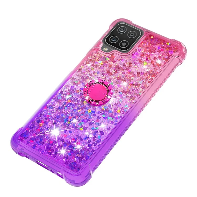 Coque de protection antichoc Gradient Quicksand avec support annulaire pour Samsung Galaxy A12/M12 - Rose/Violet