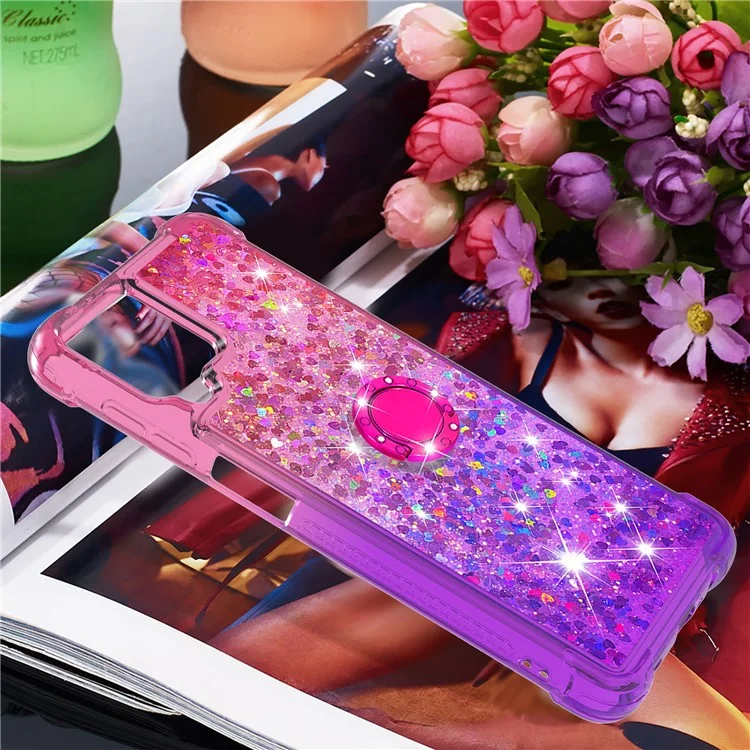 Coque de protection antichoc Gradient Quicksand avec support annulaire pour Samsung Galaxy A12/M12 - Rose/Violet