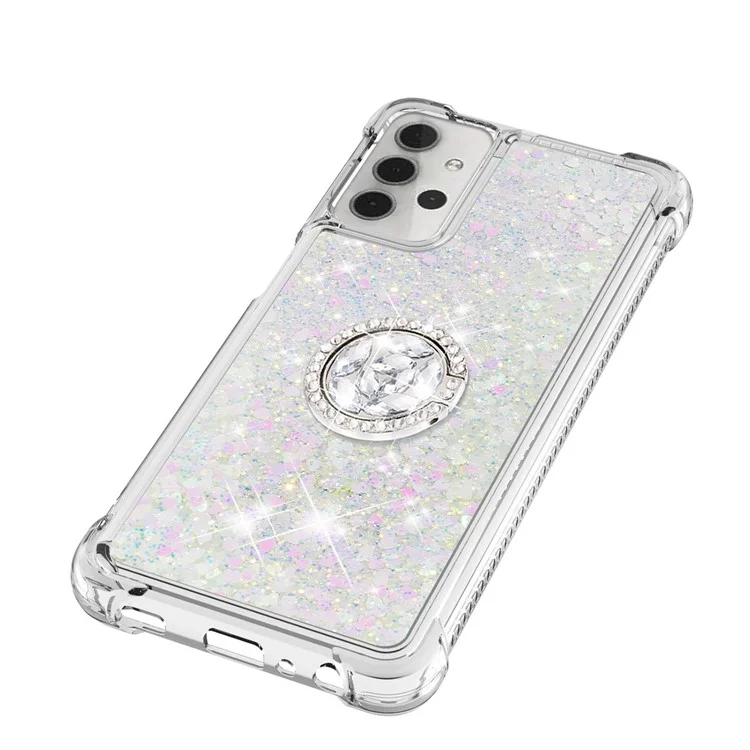 Glitter Sequins Quicksand Design TPU Phone Protective Shell with Ring Shape Kickstand for Samsung Galaxy A32 5G/M32 5G - Silver