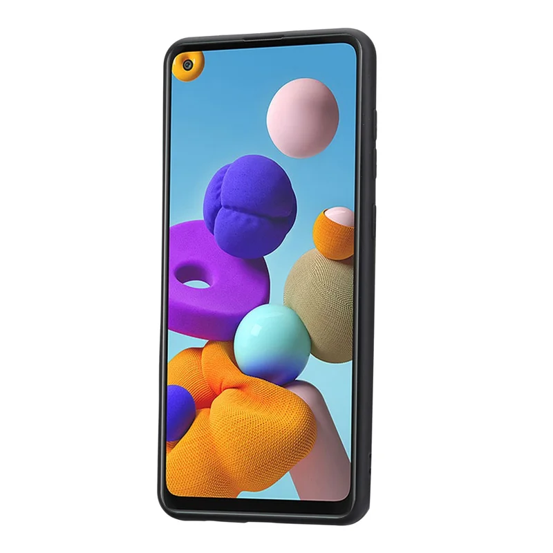 Card Slots PU Leather Coated TPU Case [Kickstand] for Samsung Galaxy A21s - Black
