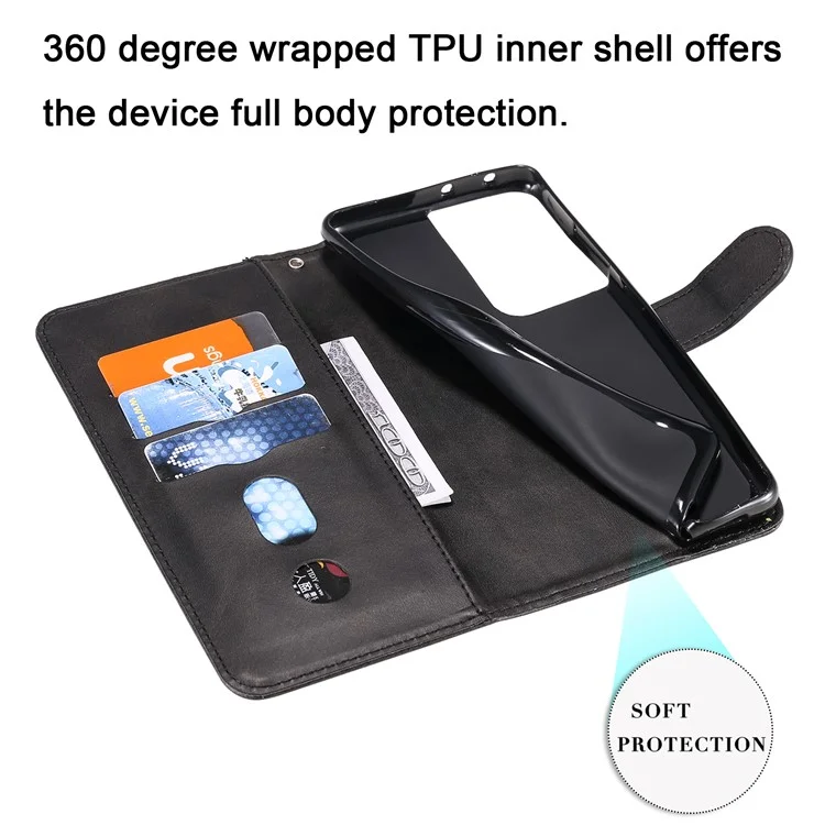 Case de Billetera de Cuero de Bolsillo Con Cremallera Para Samsung Galaxy S21 Ultra 5G - Negro