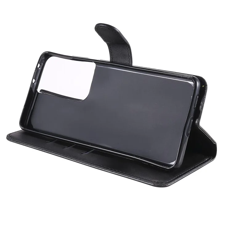 Case de Billetera de Cuero de Bolsillo Con Cremallera Para Samsung Galaxy S21 Ultra 5G - Negro