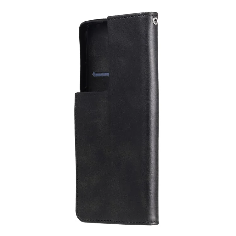 Case de Billetera de Cuero de Bolsillo Con Cremallera Para Samsung Galaxy S21 Ultra 5G - Negro