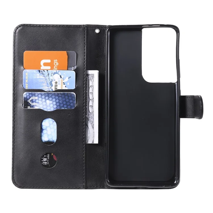 Case de Billetera de Cuero de Bolsillo Con Cremallera Para Samsung Galaxy S21 Ultra 5G - Negro