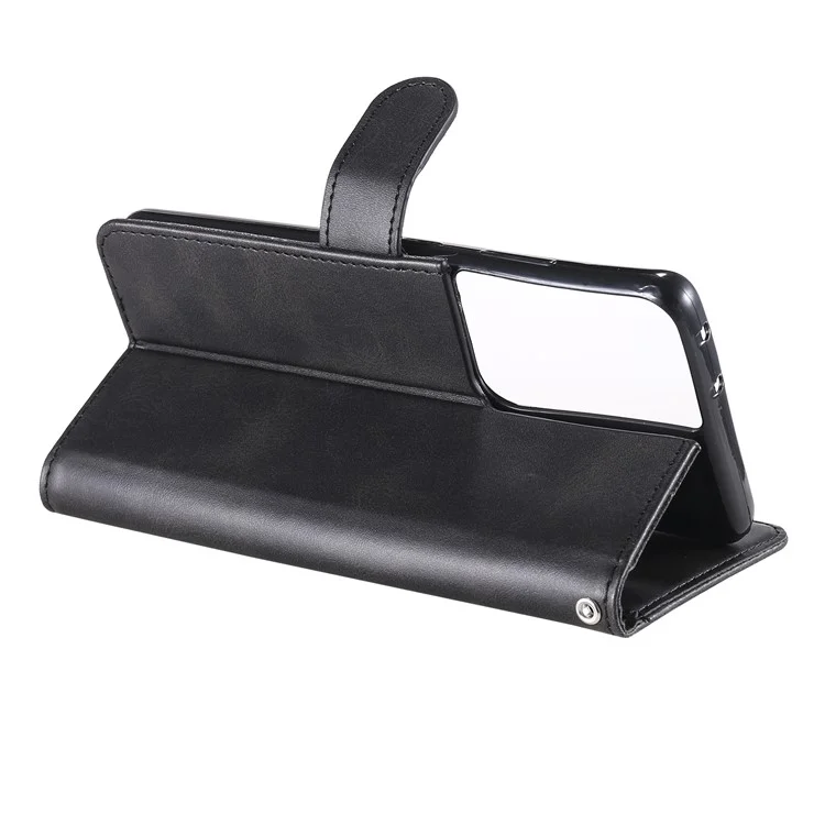 Case de Billetera de Cuero de Bolsillo Con Cremallera Para Samsung Galaxy S21 Ultra 5G - Negro