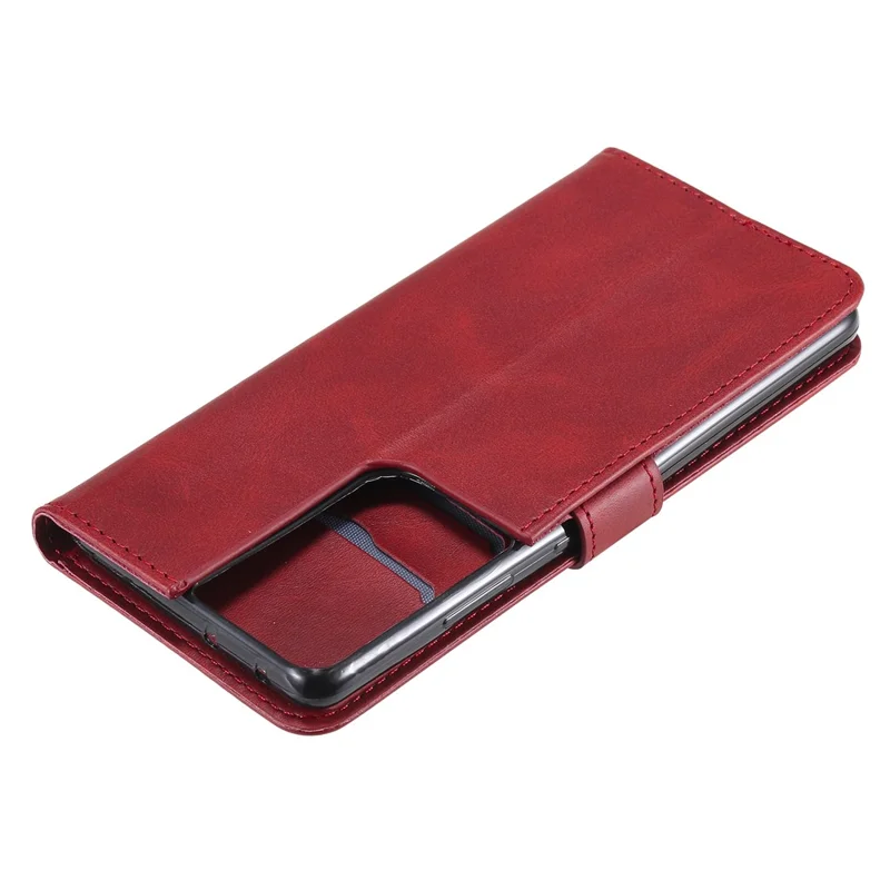 Zipper Pocket Leather Wallet Stand Case for Samsung Galaxy S21 Ultra 5G - Red