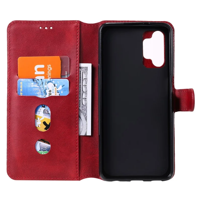 Classic Textured Wallet Stand Flip Leather Phone Case for Samsung Galaxy A32 5G/M32 5G - Red