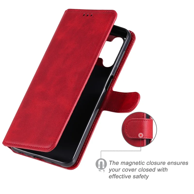 Classic Textured Wallet Stand Flip Leather Phone Case for Samsung Galaxy A32 5G/M32 5G - Red