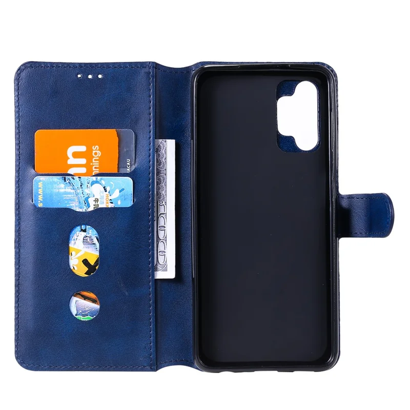 Classic Textured Wallet Stand Flip Leather Phone Case for Samsung Galaxy A32 5G/M32 5G - Blue