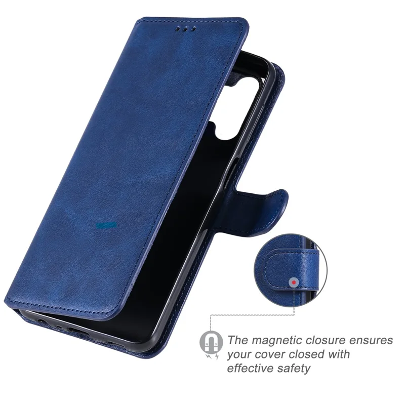 Classic Textured Wallet Stand Flip Leather Phone Case for Samsung Galaxy A32 5G/M32 5G - Blue