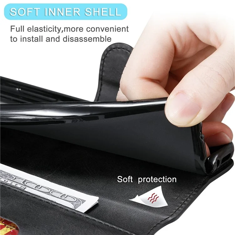 Classic Wallet Stand Leather Phone Cover Case for Samsung Galaxy A42 5G - Black