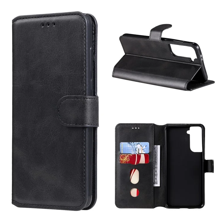 Wallet Stand Flip Leather Phone Case for Samsung Galaxy S21 4G/5G - Black