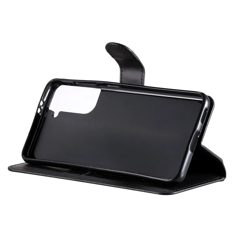 Caixa de Telefone de Couro Flip -stand Para Samsung Galaxy S21 4G/5G - Preto