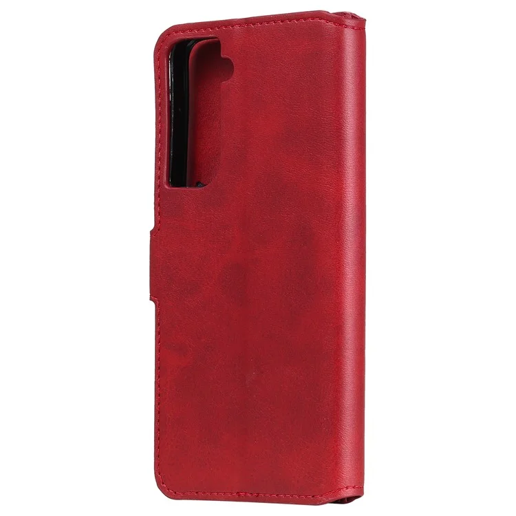 Wallet Stand Flip Leather Phone Case for Samsung Galaxy S21 4G/5G - Red