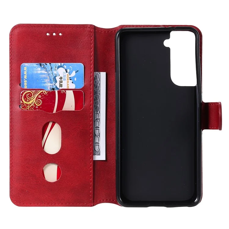 Case de Teléfono de Cuero Flip de Billetera Para Samsung Galaxy S21 4G/5G - Rojo