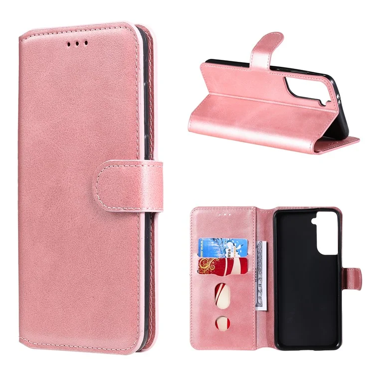 Wallet Stand Flip Leather Phone Case for Samsung Galaxy S21 4G/5G - Rose Gold