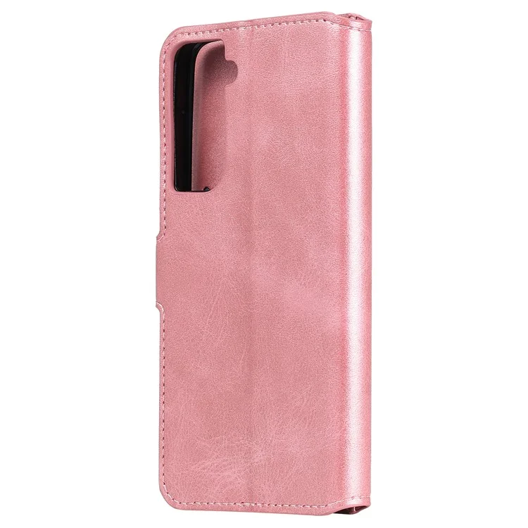 Wallet Stand Flip Leather Phone Case for Samsung Galaxy S21 4G/5G - Rose Gold