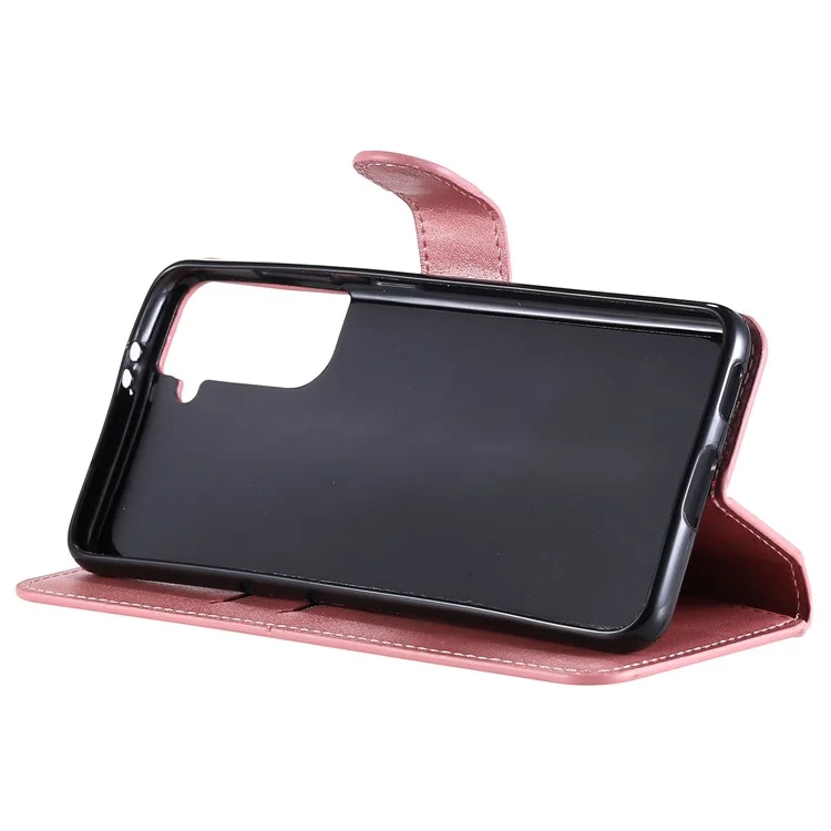 Case de Teléfono de Cuero Flip de Billetera Para Samsung Galaxy S21 4G/5G - Oro Rosa