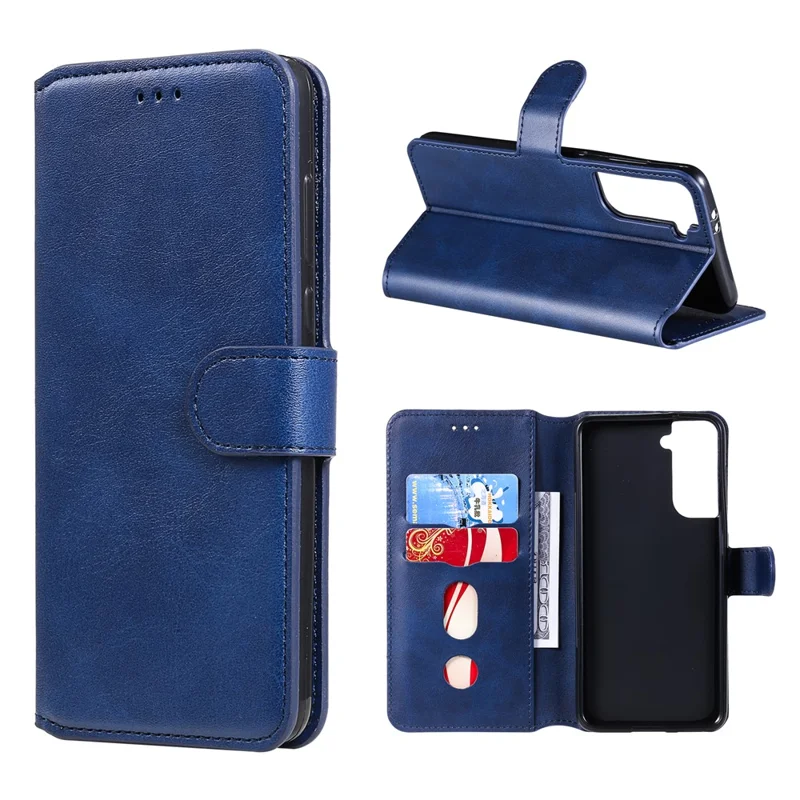 Wallet Stand Flip Leather Phone Case for Samsung Galaxy S21 4G/5G - Blue