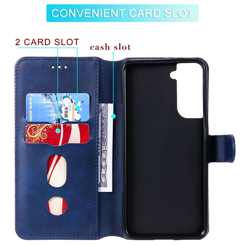 Wallet Stand Flip Leather Phone Case for Samsung Galaxy S21 4G/5G - Blue