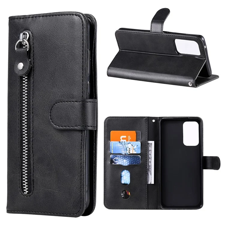 Case de Teléfonos Inteligentes de Cuero Para la Billetera de Bolsillo Con Cremallera Para Samsung Galaxy A52 4G/5G / A52s 5G - Negro