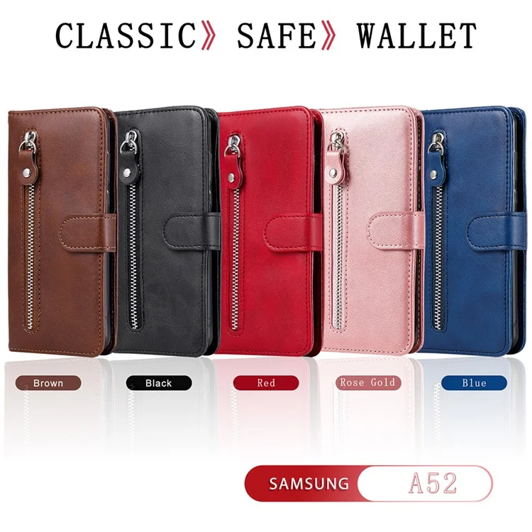 Étui de protection en cuir à pochette zippée pour smartphone Samsung Galaxy A52 4G/5G / A52s 5G - Noir