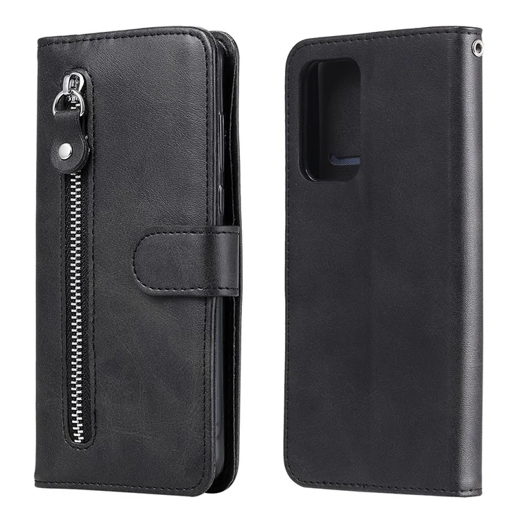 Étui de protection en cuir à pochette zippée pour smartphone Samsung Galaxy A52 4G/5G / A52s 5G - Noir