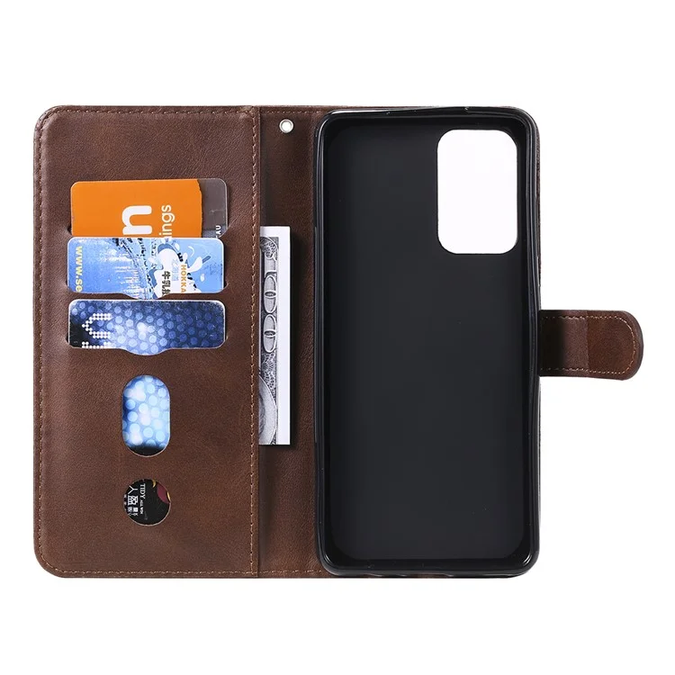 Cartera de cuero con bolsillo de cremallera y soporte para smartphone para Samsung Galaxy A52 4G/5G / A52s 5G - Marrón