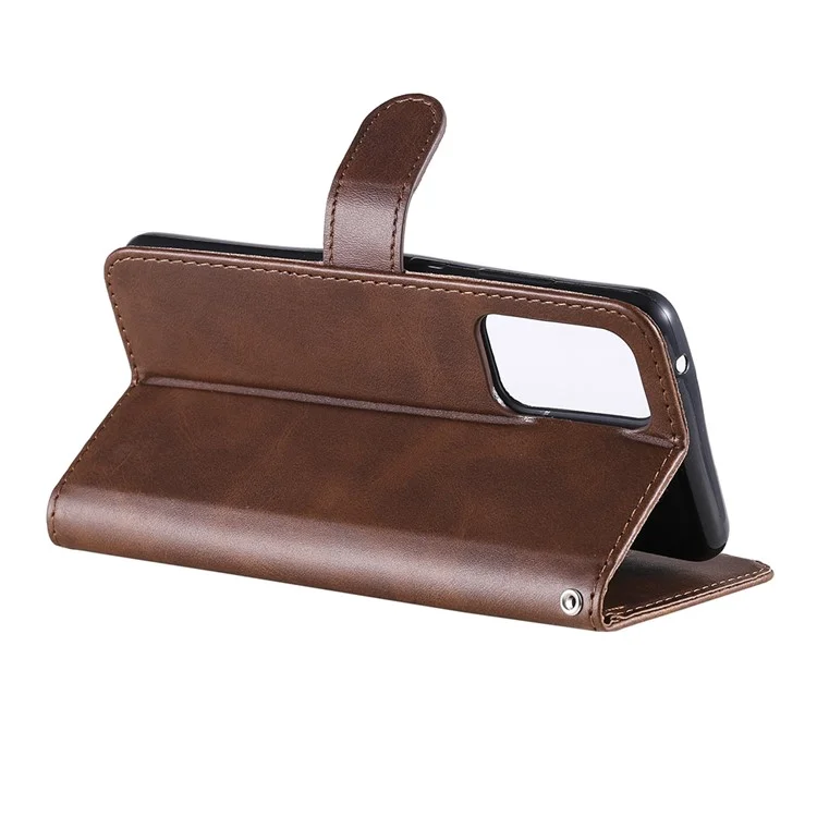 Cartera de cuero con bolsillo de cremallera y soporte para smartphone para Samsung Galaxy A52 4G/5G / A52s 5G - Marrón