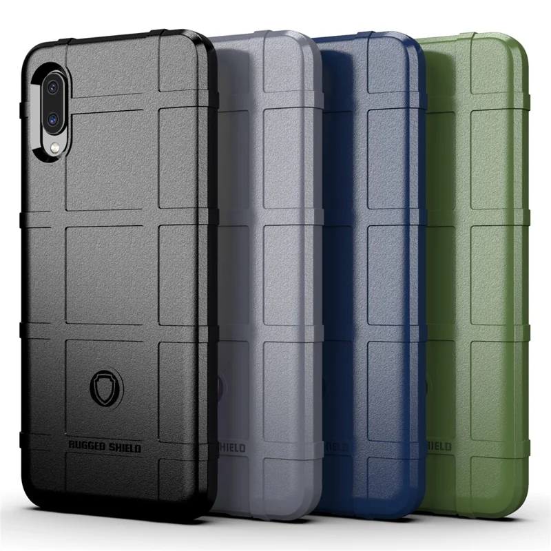 For Samsung Galaxy A02/M02 Shock-proof Rugged Square Grid Skin TPU Back Shell - Black