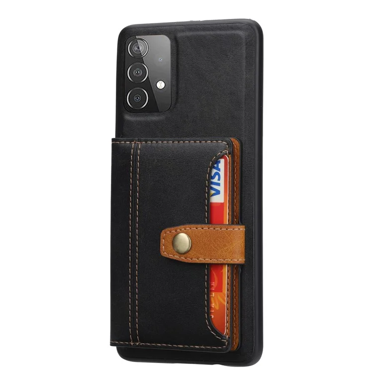 Kartensteckplätze + Kickstand -design PU Lederbeschichtete TPU -hülle Für Samsung Galaxy A72 4G/5G - Schwarz