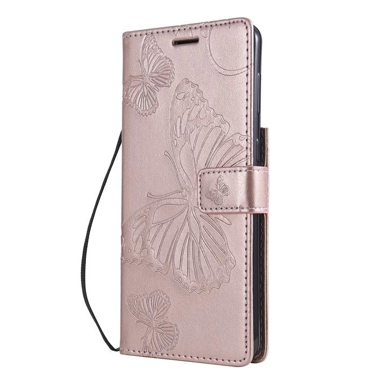 KT Imprinting Flower Series-2 Imprinted Butterflies Flower Leather Wallet Stand Case para Samsung Galaxy S21 4G/5G - Rose Gold