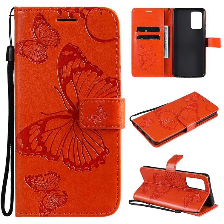 KT Imprinting Flower Series-2 Imprinted Butterflies Flower Leather Wallet Stand Case per Samsung Galaxy A52 4G/5G / A52s 5G - Arancione