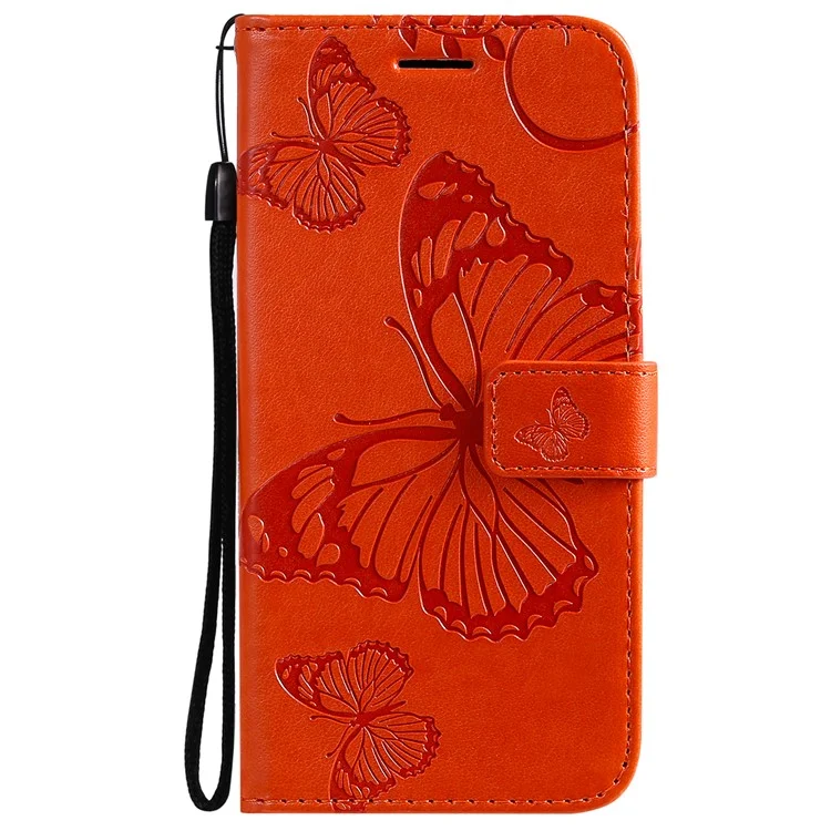 KT Imprinting Flower Series-2 Imprinted Butterflies Flower Leather Wallet Stand Case per Samsung Galaxy A52 4G/5G / A52s 5G - Arancione