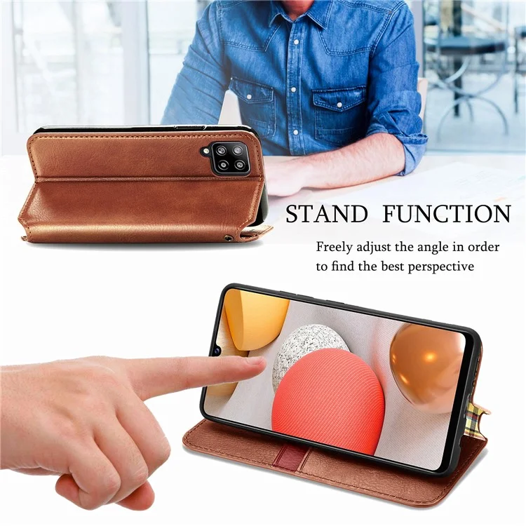 Mode Automatisch Absorbierte Rhombus-textur PU Leder Brieftasche Telefonabdeckung Für Samsung Galaxy A42 5g - Braun