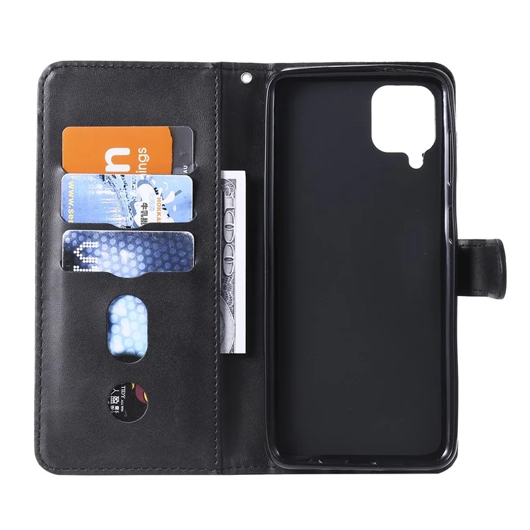 Zipper Pocket Leather Wallet Stand Case for Samsung Galaxy A12 - Black