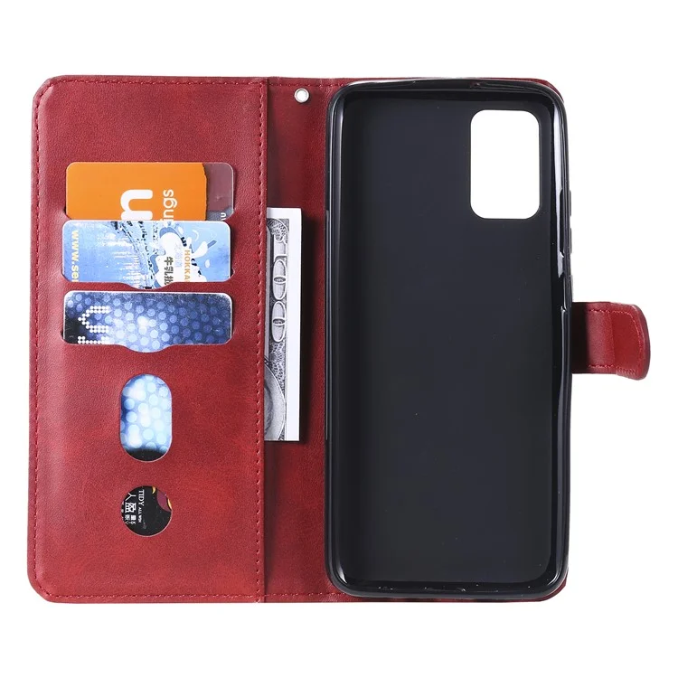 Zipper Pocket Leather Wallet Stand Case for Samsung Galaxy A02s (164.2x75.9x9.1mm) - Red