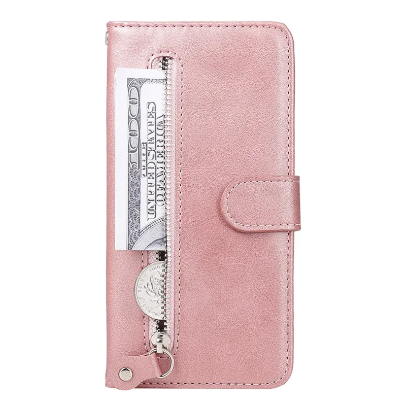 Zipper Pocket Leather Wallet Stand Case for Samsung Galaxy A02s (164.2mm) - Rose Gold