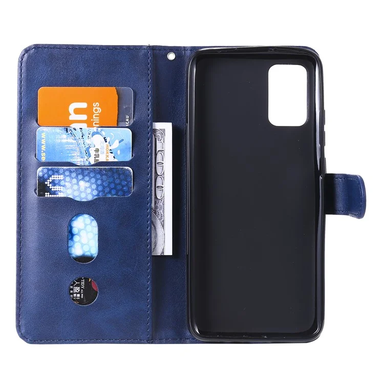 Zipper Pocket Leather Wallet Stand Case for Samsung Galaxy A02s (164.2x75.9x9.1mm) - Blue