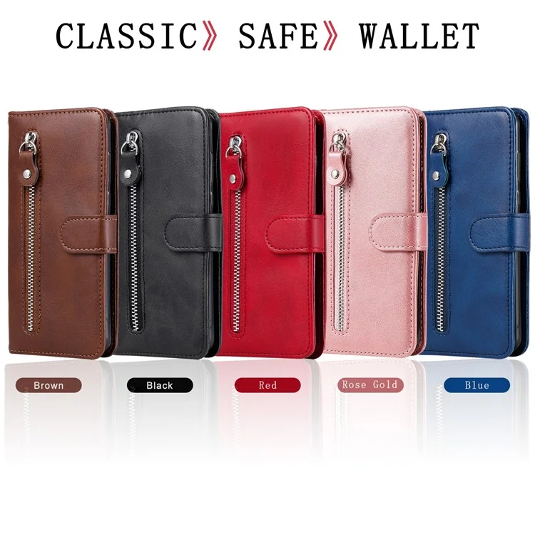 Reißverschluss-Taschenbörse Lederständer-Hülle für Samsung Galaxy A32 5G/M32 5G Cover - Schwarz