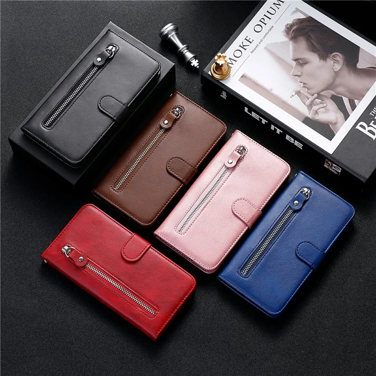 Reißverschluss-Taschenbörse Lederständer-Hülle für Samsung Galaxy A32 5G/M32 5G Cover - Schwarz