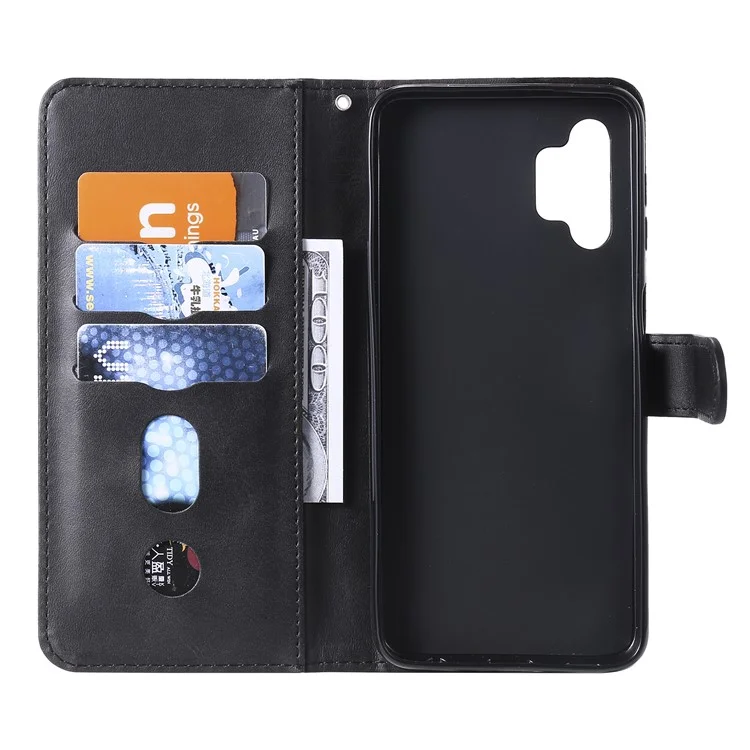 Reißverschluss-Taschenbörse Lederständer-Hülle für Samsung Galaxy A32 5G/M32 5G Cover - Schwarz