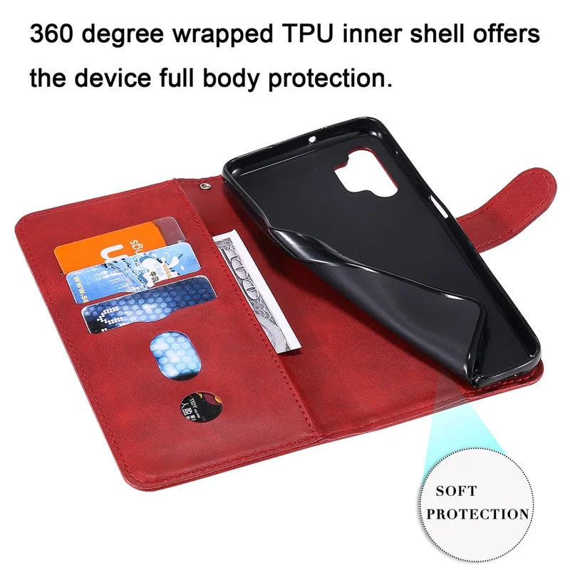 Zipper Pocket Wallet Leather Stand Case for Samsung Galaxy A32 5G/M32 5G Cover - Red