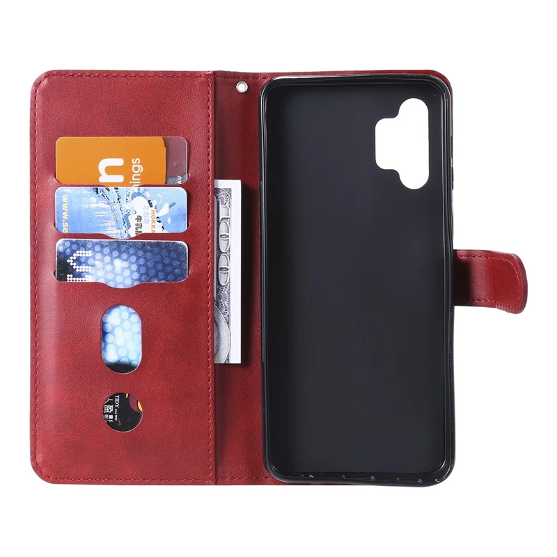 Zipper Pocket Wallet Leather Stand Case for Samsung Galaxy A32 5G/M32 5G Cover - Red