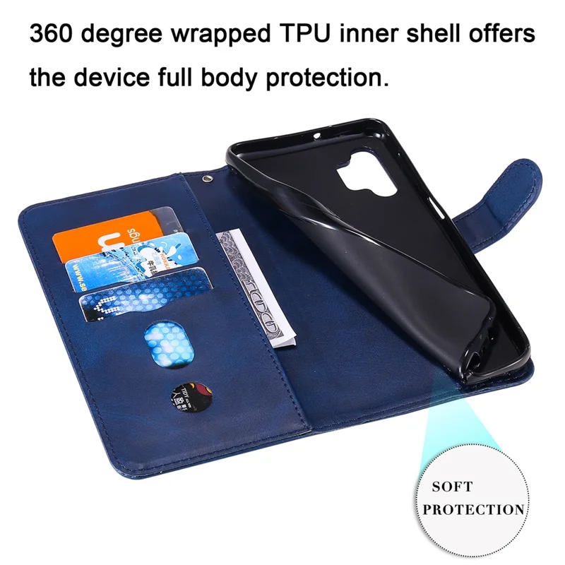 Zipper Pocket Wallet Leather Stand Case for Samsung Galaxy A32 5G/M32 5G Cover - Blue