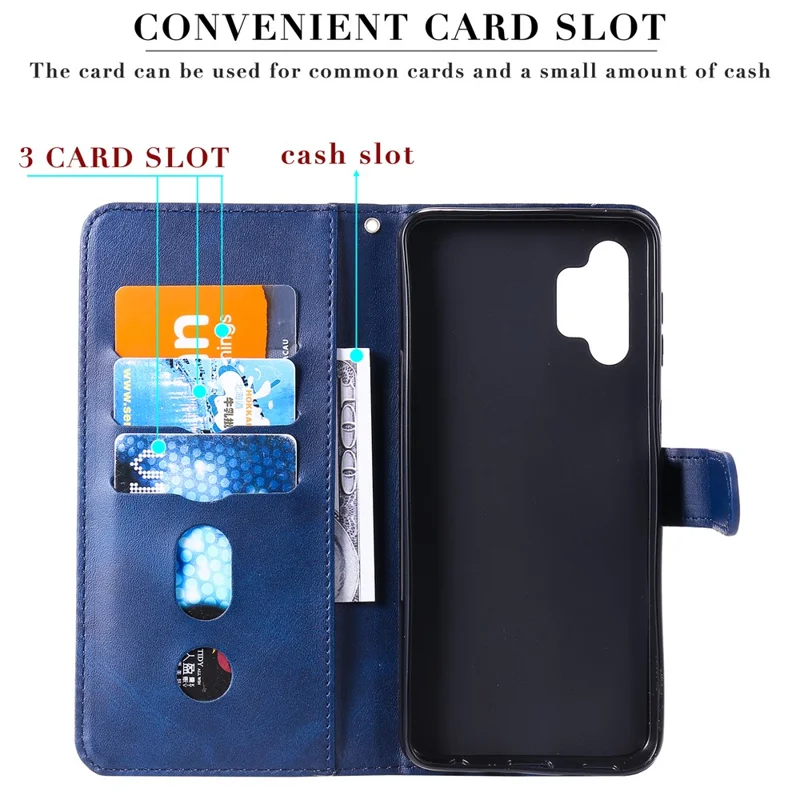 Zipper Pocket Wallet Leather Stand Case for Samsung Galaxy A32 5G/M32 5G Cover - Blue