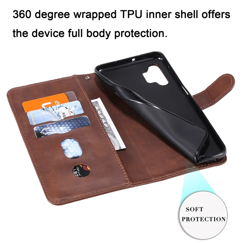 Zipper Pocket Wallet Leather Stand Case for Samsung Galaxy A32 5G Cover/M32 5G - Brown