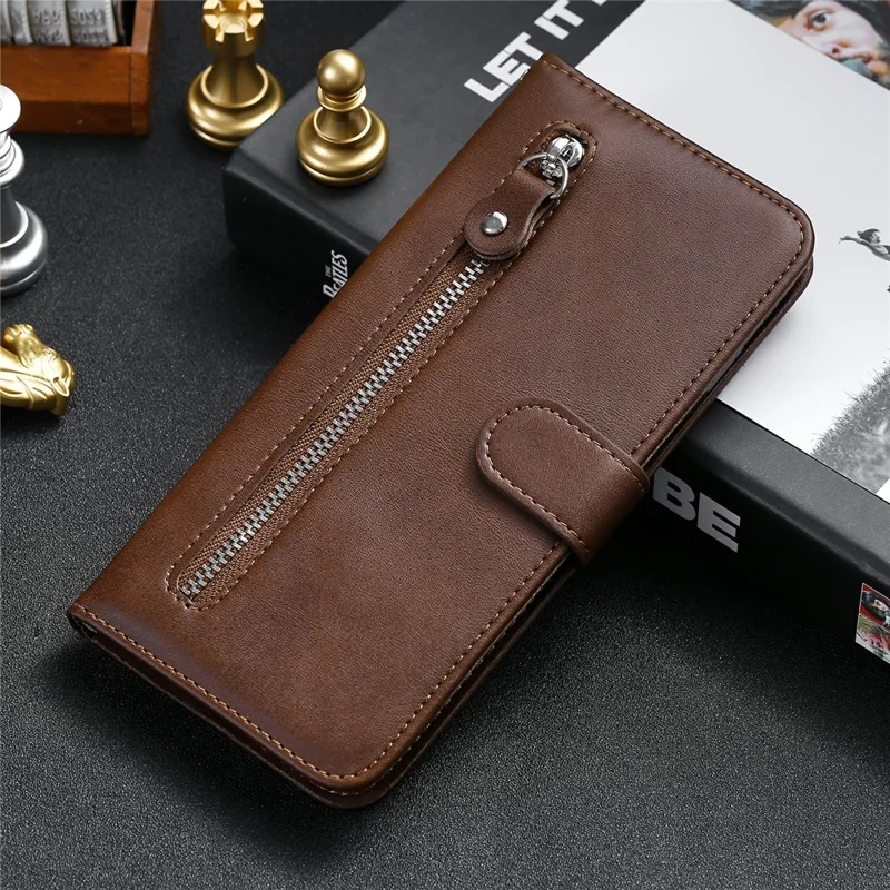 Zipper Pocket Wallet Leather Stand Case for Samsung Galaxy A32 5G Cover/M32 5G - Brown